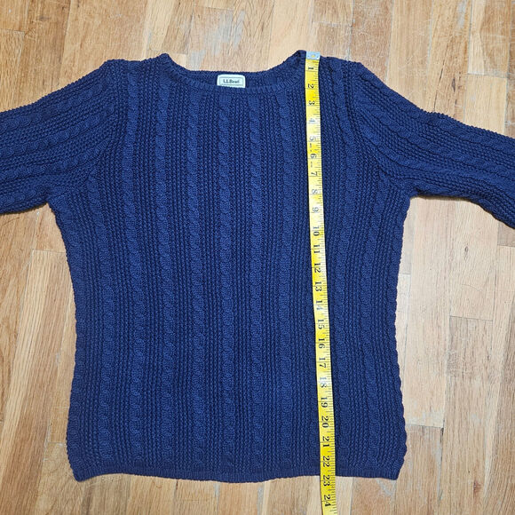 LL Bean Blue Cotton Fisherman Sweater Womens M Cable Knit Preppy‎ - Picture 5 of 8